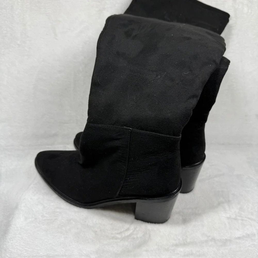 Seychelles Black Over the Knee Fabric Block Heel Boots Womens 7 Side Zip Pointed